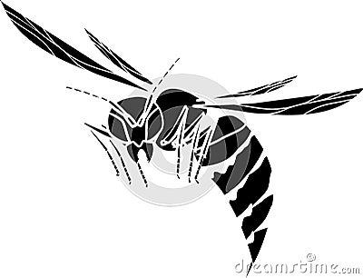 Black silhouette of flying European hornet Vespa crabro Vector Illustration